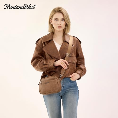 Image of Montana West Crossbody Bags for Women Cow Print Purse Triple Zip Shoulder Handbags with Wide Strap