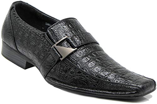Enzo Romeo Santcro Men's Dress Crocodile Print Loafers Elastic Slip on with Buckle