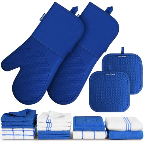 Silicone Oven Mitts Pot Holder Kitchen-Towels100% Cotton Dish Towels for Kitchen,Super Soft and Absorbent Kitchen Hand Towels/Tea Towels.Pot Holder,Oven Mitt Heat Resistant,Silicone Grip,Gift Set