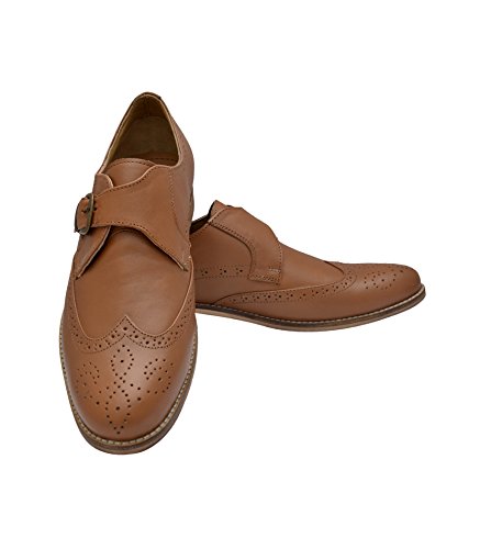 Image of HiREL'S Men Tan Pure Leather Monk Shoes