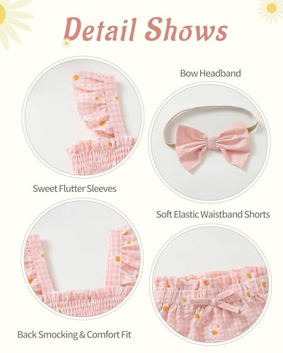 Image of Mioglrie Toddler Baby Girl Summer Clothes Infant Spring Outfits Ruffle Sleeveless Shirt Baby Shorts Headband Clothing Set