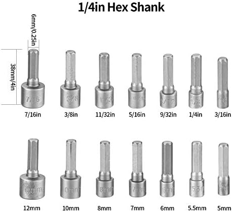 14 Pcs Socket Nut Driver Set, Hex Drill Bits Sets, Impact Driver Socket Adapter Metric for Hand Drill, Electric Screwdriver, Wrench