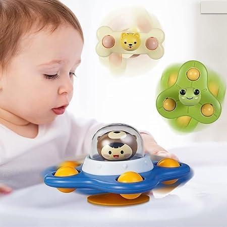Value Store 3PCS Suction Cup Spinner 3D for 6 Months Old Boy, 1 Year Old Girl, First Baby Gift, Sensory Toy For Toddlers, 2 Year Old, Bath Toy, Spinning Top Baby Toy