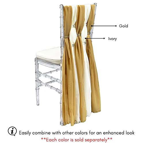 Your Chair Covers - 5 Pack 6 Ft Chiffon Chiavari Chair Sashes - Ivory, Chair Sashes For Weddings, Events, Hotels And Catering Services #TOP3