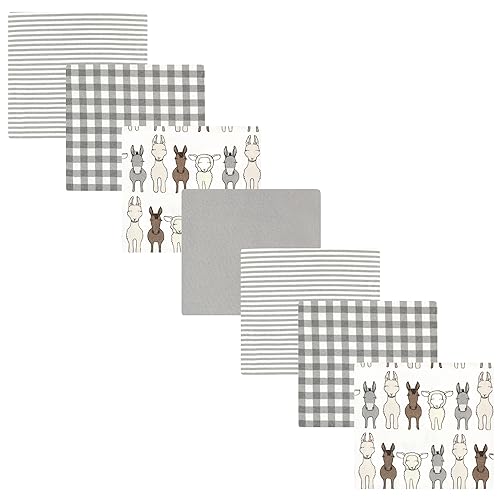 Image of Hudson Baby Unisex Baby Cotton Poly Flannel Receiving Blankets Bundle, Farm Friends Cream, One Size