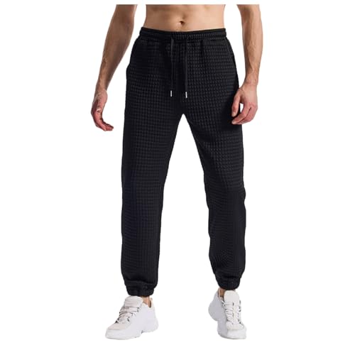 Mens Trendy Workout Pants Dressy Plaid Texture Elastic Waist Jogger Pant Casual Drawstring Trousers with Pockets