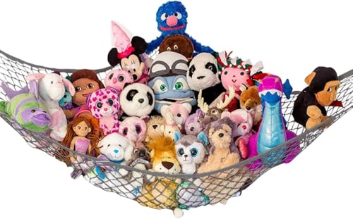 Image of Stuffed Animal Hammock XL | Corner Stuffed Animal Storage & Plushie Net | Extra Large Toy Hammock for Stuffed Animals | Easy Hang, Hardware Included | Gray Bedroom Decor | by Lilly's Love