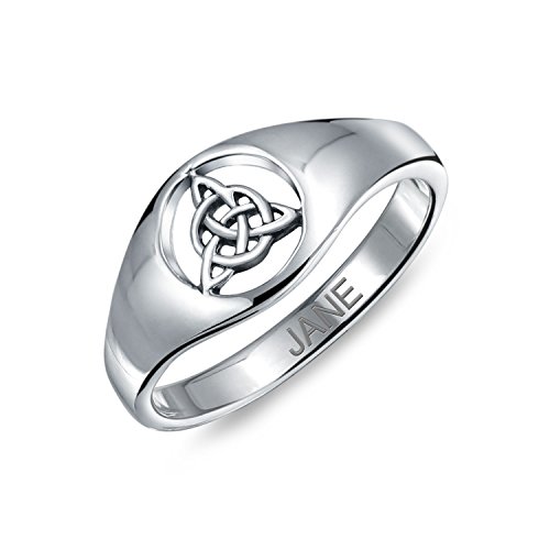 Image of Bling Jewelry Personalized Unisex Ancient Viking Celtic Infinity Trinity Knot Triquetra Signet Ring for Women .925 Sterling Silver Customizable