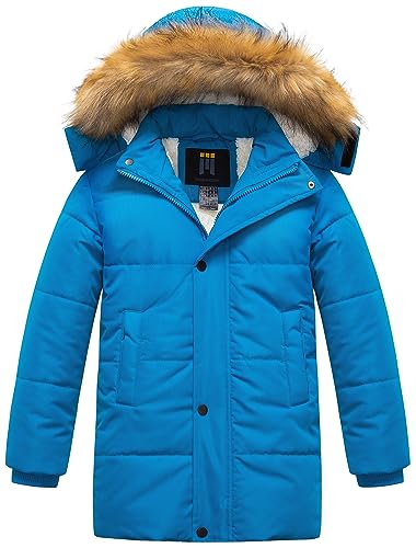 Image of CREATMO US Boy's Sherpa Long Parka Winter Coat Thicken Water Repellent Puffer Jacket With Removable Faux Fur Hood