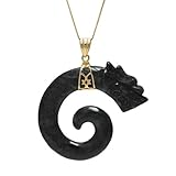 Amazon Collection Gold Plated Sterling Silver Charcoal Jade Large Carved Dragon Pendant Necklace on Chain, 18"