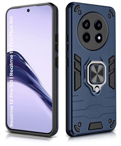 Image of WOW IMAGINE Shock Proof Back Case Mobile Cover for Realme 13 Pro 5G | Realme 13 Pro Plus 5G | Back Cover Case (Tough Armor | Hybrid PC + TPU | Ring Holder & in-Built Kickstand | Blue)