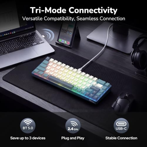Image of RK ROYAL KLUDGE RK68 65% RGB Wireless Mechanical Keyboard for Gaming QWERTY | 68 Keys Compact TKL Tri-Mode BT /2.4G /USB-C Gaming Keyboards for Mac /Win, Hot Swap, Custom Switch, Software Support