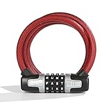 Wordlock CL-435-RD 5-Feet 4-Dial 8mm WLX Combination Bike Lock, Red