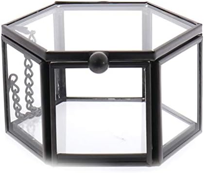 TIANTIAN Glass Jewelry Box Vintage Geometric Jewelry Trinket Organizer for Storage Rings Earrings Brooch Bracelet Jewery Gift Box (Black)