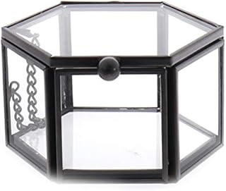 TIANTIAN Glass Jewelry Box Vintage Geometric Jewelry Trinket Organizer for Storage Rings Earrings Brooch Bracelet Jewery Gift Box (Black)