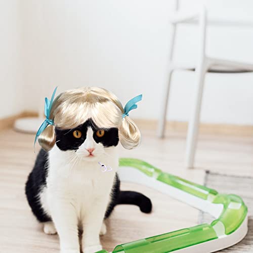 YAODHAOD Dog Wig, Funny Synthetic Wig, Puppy and Kitten Hair Costumes, Suitable for Small Cats and Dogs (Golden braid) - Image 3