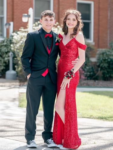 BANTRATIC Sequin Prom Dress for Women Mermaid Long Off Shoulder Sparkly Bridesmaid Dresses with Slit Formal Evening Gown2