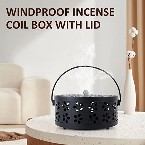 Coil Incense Holder, Fireproof Iron Cage With Handle, Round Portable Incense Burner Box For Outdoor Garden Patio Camping, Black #TOP3