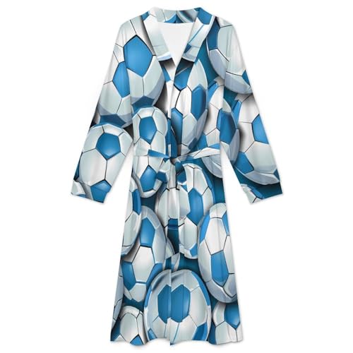 Soccer in Argentina Flag Pattern Soft Robe Long Sleeve Bathrobes V Neck Sleepwear Spa Robes with Belt Men Woman3