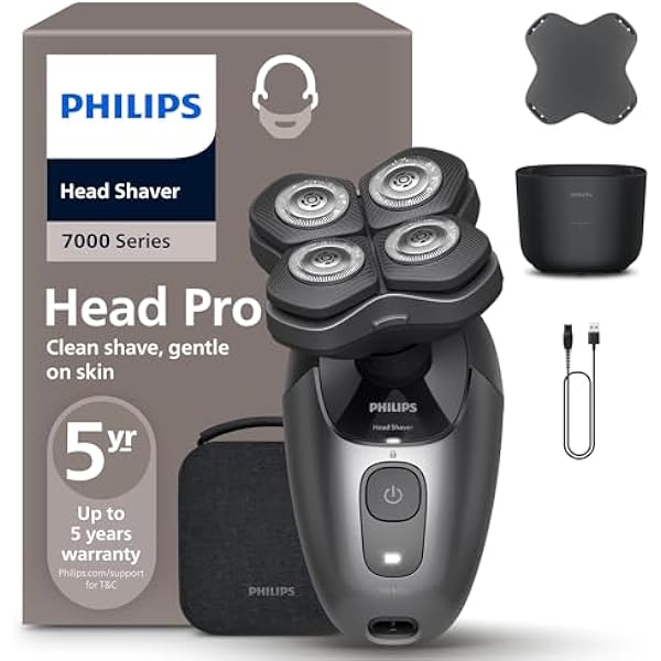 Philips Head Shaver Pro Seria 7000 – Golarka do głowy dla mężczyzn i kobiet, z elastyczną głowicą 360° i ostrzami ComfortCut zapewniającymi dokładne golenie, delikatna dla skóry, model HS7980/15