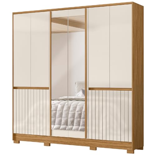 Guarda Roupas Casal Com Espelho Frisado 10 Portas 4 Gavetas Alasca Madeirado/Off White Moval