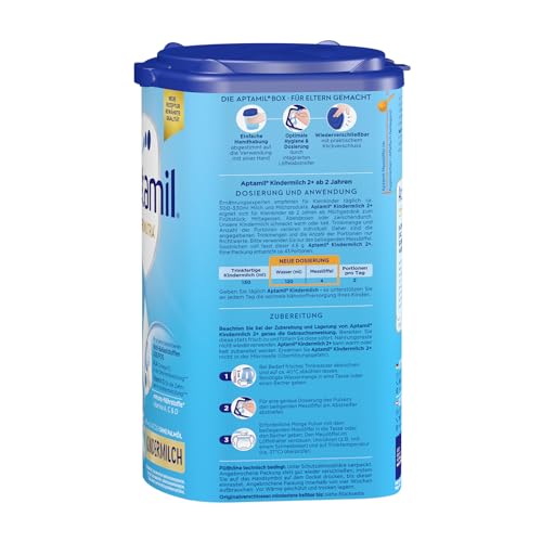 Aptamil Kindermilch 2 Plus – Für Kleinkinder im Wachstum – Mit vielen wichtigen Nährstoffen – Ohne Palmöl – 1 x 800 g – 43 Portionen à 130 ml (Packung mit 4)