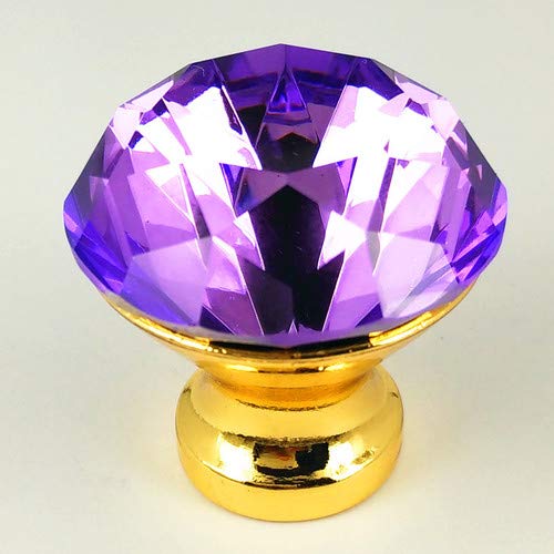 10 Pcs 25mm 30mm 40mm Gold Round Diamond Clear Crystal Glass Door Pull Drawer Knob Handle Cabinet Furniture - (Color: 40mm Purple)