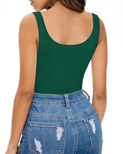 Image of MANGOPOP Women's Tank Top Bodysuit Scoop Neck Sleeveless Body Suits Sexy U-Back Backless Going Out Tops