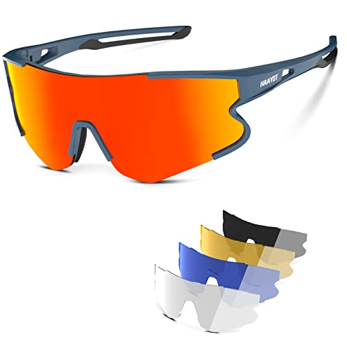 Haayot Polarized Cycling Glasses,Baseball Sunglasses For Men Women,Sports Running Biking Mtb Fishing Sunglasses 5 Lenses,Sand Blue #TOP10