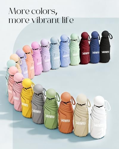 Seniny Mini Travel Umbrella with Case, Compact Pocket Size UV Sun & Rain - 5