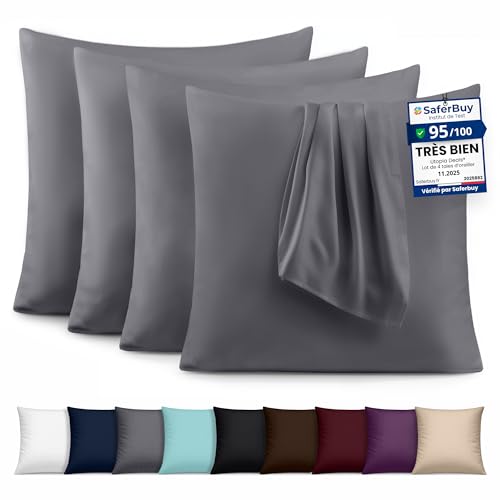 Utopia Bedding - Lot de 4 taies d'oreiller - 60 x 60 cm - Oeko-TEX - Microfibre brossée, 100% Polyester, avec Fermeture enveloppe (Oreiller Non Inclus), taie...