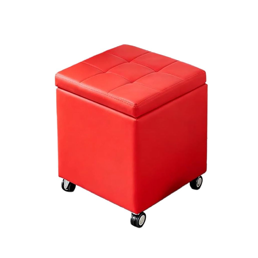 Mesa baja salón y caja de almacenaje compacta de color rojo con ruedas para espacios pequeños