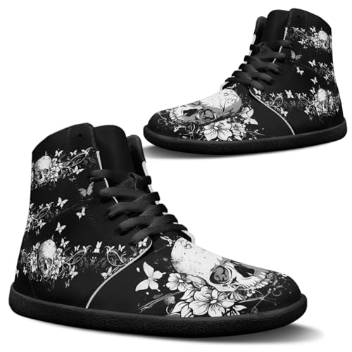 Binienty Men's Cross-Trainer Gothic Skull Barefoot & Minimalist Shoe Butterfly Flower Slip-On Water Shoes Quick Dry Barefoot Aqua Shoes Fashion Streetwear Casual Daily Use, US 8.5