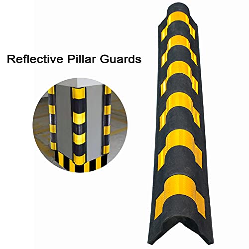 Image of LADWA 1000 mm 2 Peices Parking Safety Pillar Guard, Rubber Corner Bounce Shaped Guard with Yellow Reflective Tapes for High Visibility - (Pack of 2)