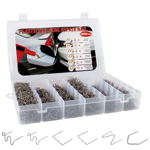 3000PCS Plastic Bumper Repair Kit - 6 Types Hot Stapler Staples 0.60.8mm for Plastic Welding Projects