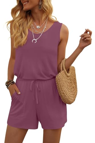 Image of DouBCQ Womens Summer Casual Sleeveless Loose Jumpsuits Romper with Pockets