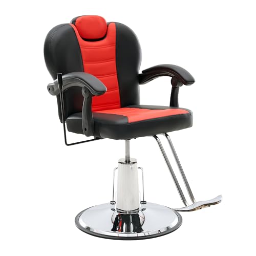 Image of Barber Chair with Heavy Duty Hydraulic Pump, Salon Chair for Hair Stylist, 360 Swivel 90-140 Backrest Reclining Chairs, Portable Height Adjustable Hair Chair for Barbershop (Red)