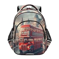 London Red Bus 17 Inch Backpack for Kids, Backpack Boys Elementary School for Travel