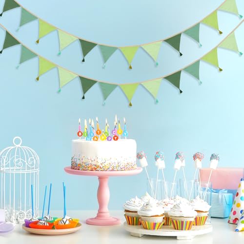G2PLUS Musselin Wimpelkette Kinderzimmer mit Quasten, Grün Musselinstoff Girlande Beidseitig, 2.8m Stoffgirlande für Kinderbettchen, Kinderzimmer-Wandschmuck, Geburtstagsdekoration