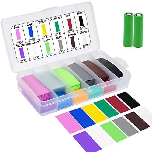 WiMas 300 unidades de tubos termorretráctiles de 30 mm de ancho, aislamiento plano de PVC, mangas de batería de PVC, termocontracción para batería 18650 (12 colores)