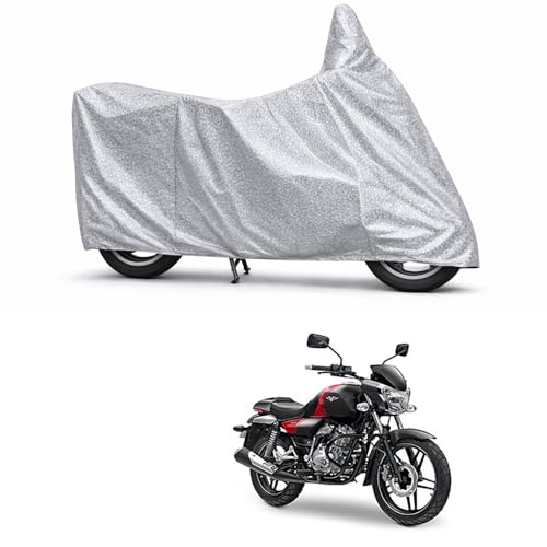 Image of 100% Waterproof Two Wheeler Body Cover Multi Layered Fabric Designed for Bajaj V15 | Belt Buckle Lock | Silver Mag