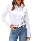jonivey Womens Long Sleeve Button Down Stretch Dress Shirt Soft Wrinkle Free Work Casual Business Office Blouse (White,L)