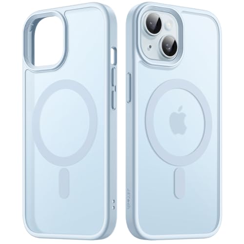 JETech iPhone 15 6.1インチ用 マグネット ケース MagSafeに対応 半透明のマット背面 薄型 耐衝撃 カバー (ブルーバック)