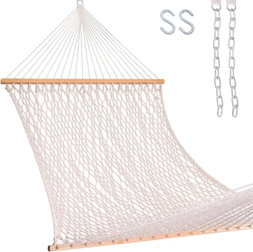Lazy Daze Hammocks 12FT Double Rope Hammocks, 2 Person Hand Woven Cotton Hammock with Spreader Bar for Outside, Patio, Poolside, FIT 13-15 FT Stand, Max 450 Lbs, Natural, 141 x 57 inches by Lazy Daze Hammocks - Used condition - US$52.00