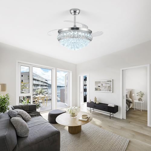 Image of 48 inch Chrome Fandelier Ceiling Fan with Light, Chandelier Fan