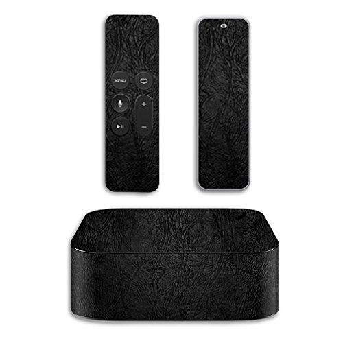 MightySkins Skin Compatible with Apple TV 4K & 4th Gen (2019-2015) wrap Cover Sticker Skins Black Leather