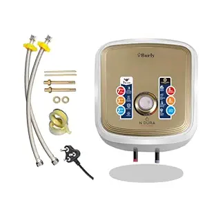 BURLY nDura 15 Litre 8 Bar German Powder Coated Technology Plastic, Pre Coated Glassline 5 Star Rated Storage Water Heater (White & Gold)