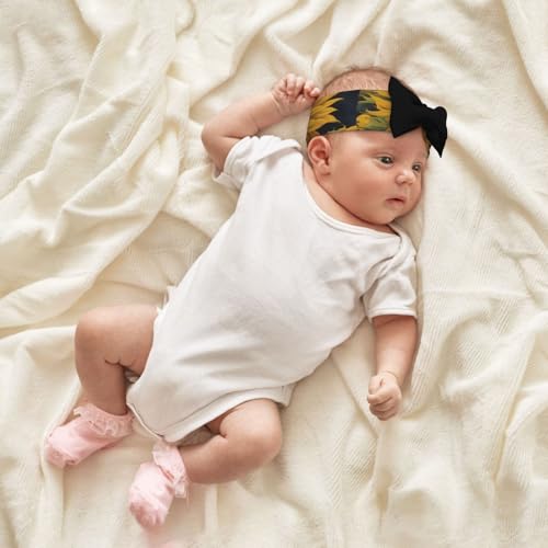 Baby Bow Headband Golden Sunflower Printing Soft, Skin-Friendly For Newborns 0-6 Months, For Baby Girls4