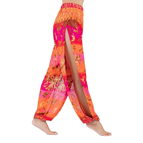 Lofbaz Pantalon De Yoga Sarouel à Fente Haute pour Femmes Pyjamas De Salon Pantalons De Survêtement Entraînement Plage Maternité Tie-Teints Rose et Orange S Cover