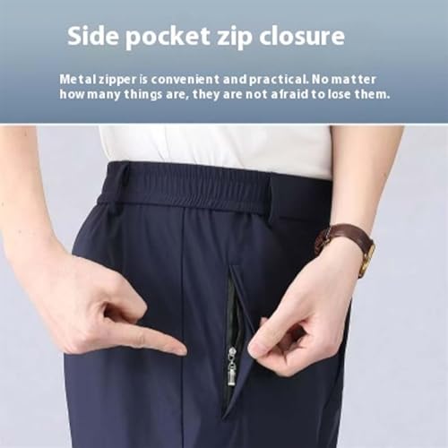 Men's Lightweight Hiking Pants Thin Elastic Waist Quick Dry Super Stretch Ice Silk Comfort Everyday Pants with Pockets4